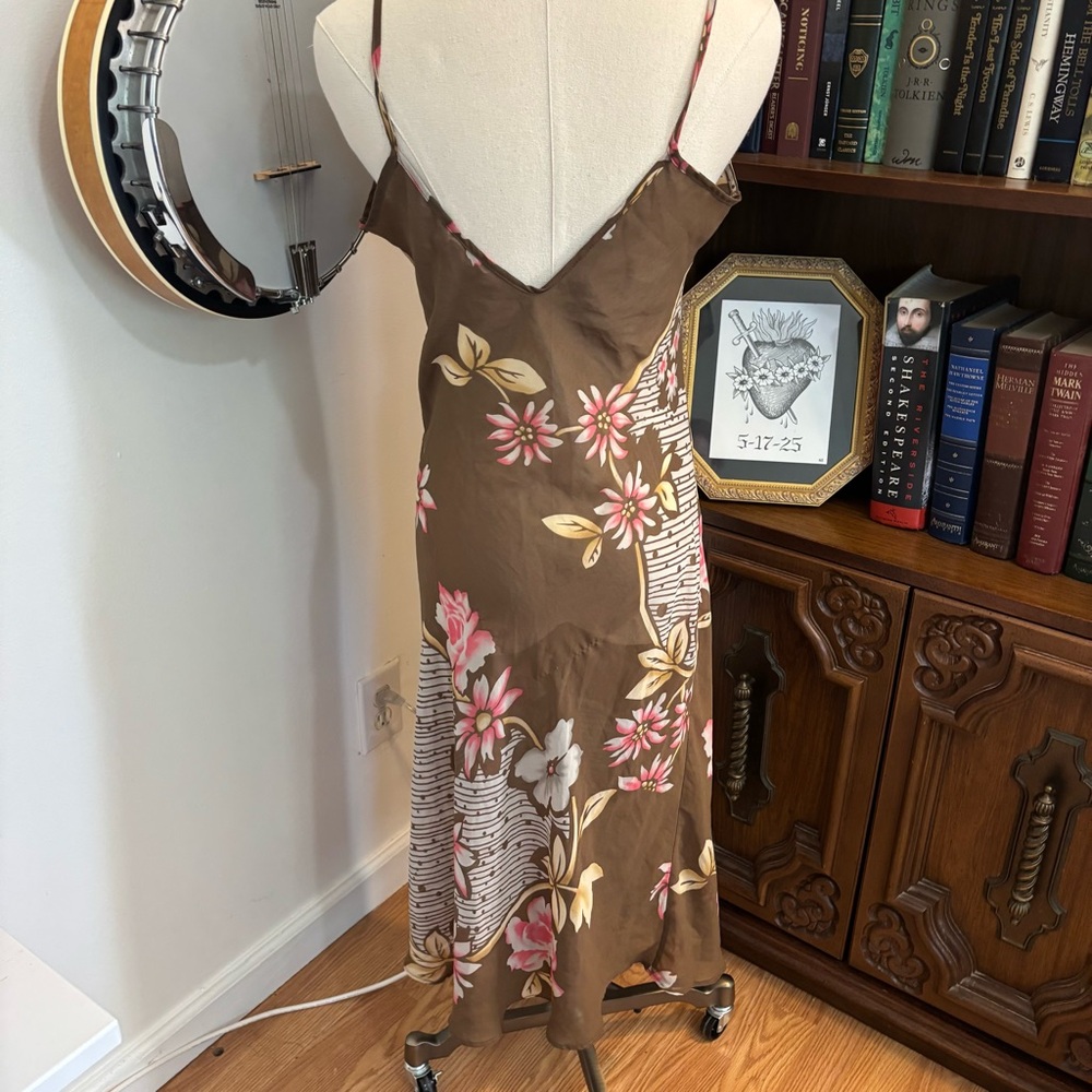 Y2K VICTORIA SECRET Brown floral sheer chemise slip dress midi length SZ M - Picture 5 of 8